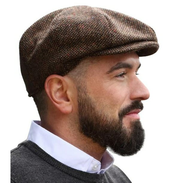 Mens  wool tweed Patterned 8-Panel Baker Boy Hat Cap country look